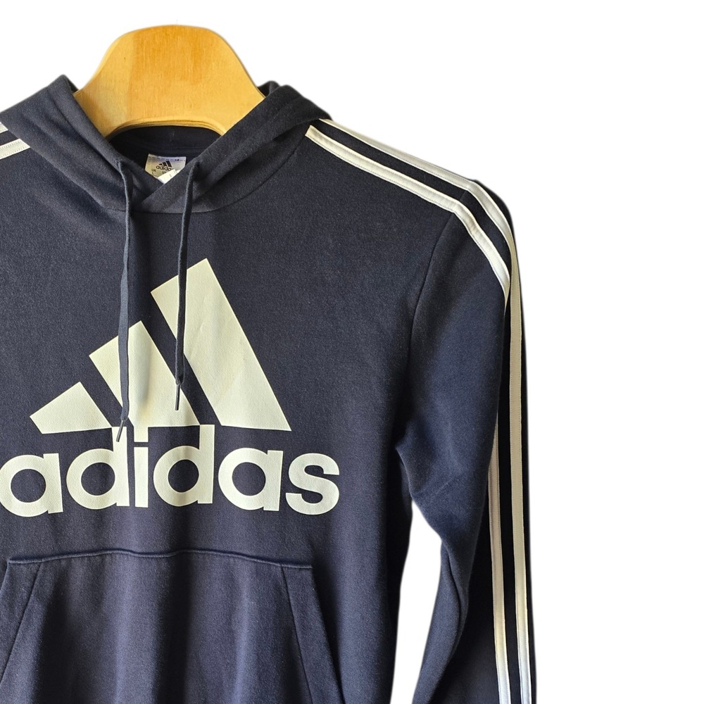 Adidas Mens Essentials Fleece Hoodie Navy Blue‎ Badge of Sport Logo Large
